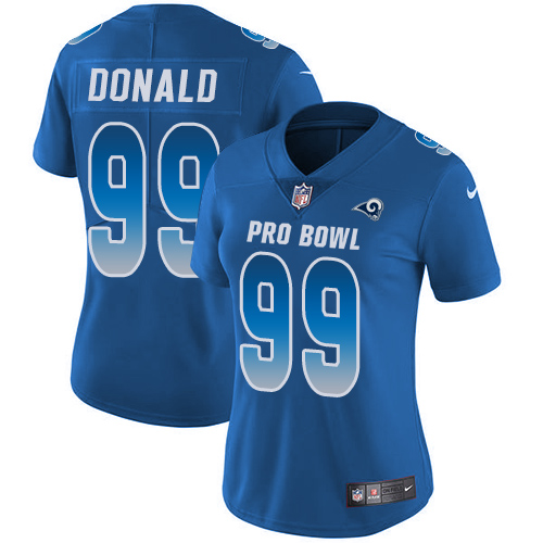 Nike Rams #99 Aaron Donald Royal Women's Stitched NFL Limited NFC 2018 Pro Bowl Jersey - Click Image to Close